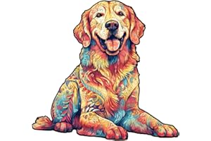 CHARMIBLE Wooden Puzzles for Adults, 300pcs Golden Retriever Wooden Jigsaw Puzzles for Adults, Unique Animal Shape Puzzles with Box, 40x38cm Wooden Puzzle for Family Game and Birthday Gifts