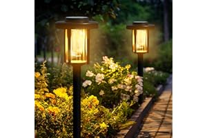 Solpex Luci solari da giardino all'aperto, 2 pacchetti di luci solari da giardino a LED, luci impermeabili alimentate ad energia solare per giardino, patio, paesaggio, passerella, bianco caldo