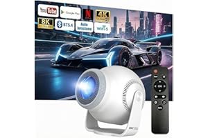 TACTILIAN Mini Beamer Unterstützt 4K & 8K 1080P, Smart Beamer mit 5G WiFi 6 BT 5.4, Android 14-System, Tragbarer Projektor 270° Dreh mit HDMI/USB/DC, 8G Speicher, Auto Horizontal Trapezoid Correction (Weiß)