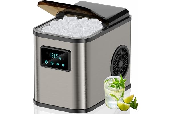 KeeGone Machine a glacons Acier inoxydable machine a glace machine a glacon avec écran LED et fonction de nettoyage 2 tailles de glaçons 2 litres pour la cuisine le bureau le bar et les fêtes