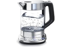 Arendo - Bouilloire électrique en verre avec contrôle de la température - Fonction de rétention de la chaleur - Capacité 1,5 litres - Verre borosilicaté robuste