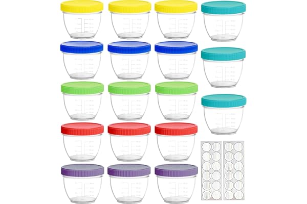 Youngever Lot de 18 Pot de Conservation Bebe 120ML, Petit Pot Bébé, Repas de Bébé Boîtes de Conservation (Rainbow)