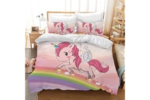 ‎FEELJAM FEELJAM Einhorn Bettw?sche Set f¨¹r Einzelbett, Mikrofaser Bettw?sche, 135 x 200 cm, Einhorn-Bettbezug mit 2 Kissenbez¨¹gen