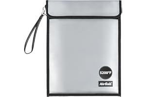 AIRFISH Feuerfeste Dokumenten Tasche (28x38cm) mit Zwei Taschen mit Doppelten Reißverschlüssen, Silikonbeschichtete Fiberglas-Feuer- und Wasserfeste Tasche für Akte, Reisepass usw