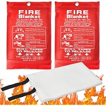 HEFTMAN Lot De 2 Couvertures Anti-Feu 1m X 1m Fibre De Verre Avec Poignées - Protection Incendie Cuisine Maison