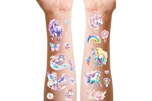 KADERAS Unicorno Tatuaggi per Bambini, 12 Fogli Glitter Tatuaggio Temporanei Trasferelli per Regali Fine Festa, Pignatta e Gadget Giochi Compleanno