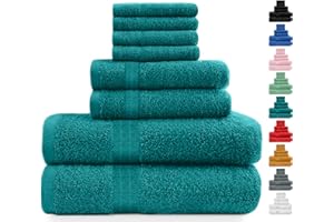 Midland Bedding 8 Piece Bale Towel Set, Cotton Towels Set - 4 Wash Cloths/Face Towels, 2 Bath Towels and 2 Hand Towels for Bathroom. 400 GSM Thread Count (Teal)