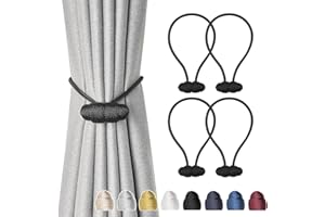 Pretty Jolly 4 Pack Magnetic Curtain Tiebacks 16 Inch Handmade Weave Rope Curtain Holdbacks Modern Elegant Decorative Curtain Drape Tie Backs for Home and Office Window Drapery (Black)