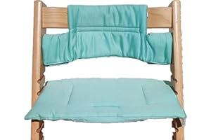 Shabany® Hochstuhl Sitzkissen 100% Bio Baumwolle | Classic Kissen Sitzbezug Hochstuhlauflage | 2-teilig passend für Stokke Tripp Trapp Kinderhochstuhl | maschinenwaschbar einfache Befestigung (happy)