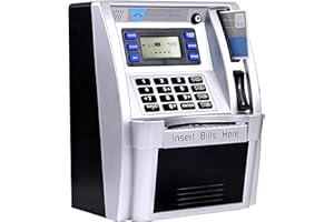 YaBao Pounds Version Electronic ATM Savings Bank Digital Piggy Money Bank Machine,Electronic Cash Box with Debit Card,Password Login,Voice Prompt,Coin Recognition,Targets Setting (Silver/Black)