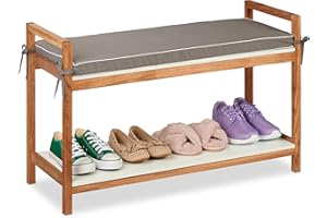 ‎RELAXDAYS Relaxdays Szafka na buty, regał na buty z siedziskiem, zdejmowana tapicerka, wys. x szer. x gł.: 55 x 90 x 34 cm, ławka do siedzenia drewniana, wielokolorowa