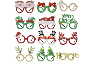Feelhap 12 Stili Occhiali di Natale Cornice Glitter Cornici per Occhiali da Festa di Natale Occhiali da Festa di Natale Cornici Creativa Decorazione Costume di Natale Occhiali per Feste di Natale