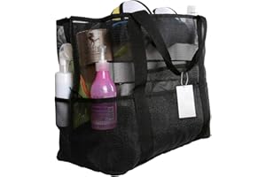 EXTSUD Bardzo duża torba podróżna, torba plażowa, do przechowywania zabawek, składana torebka, torba z siatki, torba piknikowa na lato, plażę, zakupy, rodzinny urlop, 70 x 37 x 18 cm (czarna)