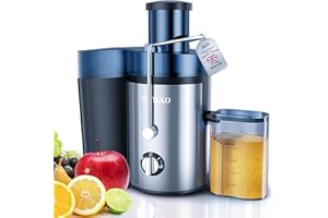 YOYIKKO Licuadoras Para Verduras y Frutas, ajuste de 3 velocidades, extractor de frutas y verduras de 800W con boca ancha de 75 mm, fácil de limpiar, acero inoxidable sin BPA (Plateado-100)