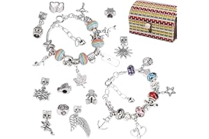 QH-SHOP Bracelet Fille Fabrication Kit 58Pcs Créatifs DIY Bijoux Manuelles Set avec Perles Pendentifs Charme Chaînes, Parfait Cadeaux pour Enfant Fille 8-12 Ans