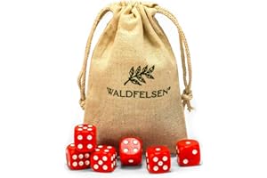 Waldfelsen 6, 12, 20, 30 or 50 High Quality Dice Standard Size 16 mm Acrylic Dice Puzzle Game Cube Dice 6-Sided Six Sided Game Accessories Set with Fabric Bag (Red, 6 Pieces)