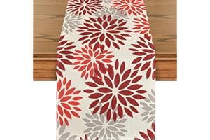 Artoid Mode Runner da tavolo per autunno, motivo floreale, rosso, dalie, stagionale, Natale, cucina, decorazione per interni, vacanze, feste, 40 x 180 cm