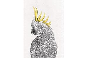 Maxwell & Williams Marini Ferlazzo Birds Paño de Cocina con Diseño de Cacatúa de Gorro Amarillo Australiana de 100% Algodón, 50 x 70 cm – Blanco