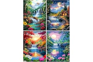ASKKQTX 4 Pack Diamond Art Kits for Adults, Landscape Diamond Painting Kits for Beginners, DIY 5D Round Full Drill Crystal Rhinestone Gem Art Craft Home Decor 12x16 Inch
