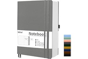 Mlife College Ruled Notebook,360 Numbered Pages Large B5 Lined Journal Notebook,100gsm Thick Lined Paper,PU Cover Journal Notebook with 5 Free Sticky Notes,for Women Men Work School(Gray)