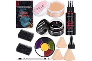 BOBISUKA Halloween Make up Set: Vernice per il Corpo per Lividi 6 Colori+Cera per Cicatrici+Spatola per Make-up+Spray per Sangue Finto+Sangue Finto+3 Spugne+2 Spugne Nere