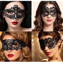 YUANJIASHUN YAO 4pcs Black Lace Masquerade Mask Women Venetian