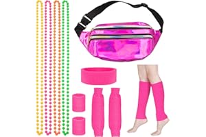 Niaetuto Disfraz Años 80,Accesorios Disfraz Años 80 Mujer,Disfraces de Los 80 Para Mujer,Riñonera Mujer,Venda,Correas de Mano,Cubre Pies Para 80s Accesorios de Disfraces Fiestas Neon