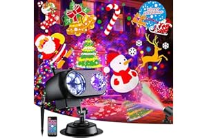 GEEGEAR Proyector LED de Navidad, lámpara de proyección con 10 láminas Diapositivas 3D Patrones de luces móviles IP44 a prueba de agua con control remoto Luz de proyección para Navidad Fiesta de Halloween