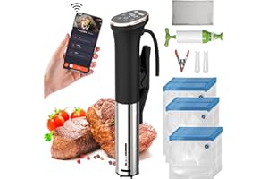 Cooksir Sous Vide Roner Stick con LED, 1400W, Alloggiamento in Acciaio Inox, Funzionamento Wi-Fi e Touch, Sous Vide con Rete in Acciaio Inox, Sacchetto per il Vuoto con Kit Pompa, Ricettario