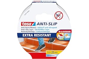 tesa Adhésif Antidérapant - Ruban Adhésif Antidérapant pour les Sols Intérieurs et Extérieurs - Idéal pour les Escalier et les Marches - Transparent - 5 m x 25 mm