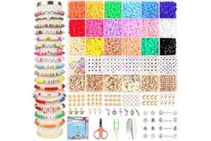 Dazhqp 5300 Stück Heishi Perlen Set, für Armbänder, Zum Auffädeln, Clay Beads Bracelet Making Kit, Selber Machen, Mit Buchstaben und Smiley Gesicht Perlen.