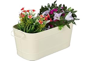 ‎RELAXDAYS Relaxdays Blumenkasten, für Garten, Balkon & Fensterbank, zum Bepflanzen, Vintage-Optik, Metall, HBT: 16x38x19 cm, Creme