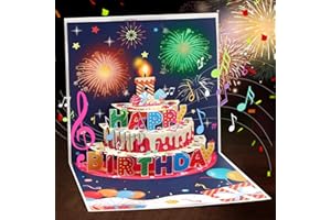 FOGCAYS Carte d'anniversaire avec lumières et musique 3D Pop Up Carte chantante d'anniversaire Blowable LED Lumière Bougie Carte d'anniversaire pour les femmes les mères les maris les enfants (Style 1)