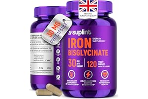SUPLINT Iron Bisglycinate 30 mg – High Dose & Well Tolerated – High Absorption Iron Supplement – 120 Vegan Capsules – EU Lab Tested (1 Pack)