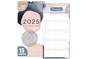 SPIELEFABRIK Couple planner 2025 3 columns PASTEL planner for two 2025 and Oct-Dec 2024, partner calendar 16x32,5cm, calendar for couples 2025, wall planner 2 persons simple, minimalistic, design
