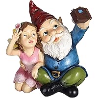 TERESA'S COLLECTIONS Lustige Gartenzwerg mit Fee Wetterfest Selfie Figuren für Außen 19.5cm Zwerg Gartenfiguren aus…