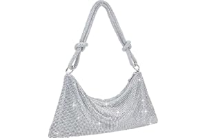 TOPALL Clutch Glitzer Damen,Silber Abendtasche,Handtasche Diamant Tasche Schultertasche Silber Elegante mit Reißverschluss, Strasssteine Clutches Brieftaschen Umhängetasche für Party Freizeit Date