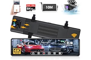 【2024 Newest】Jansite WiFi 4K Mirror Dash Cam Front and Rear with 12" IPS Full Touch Screen Rear View Mirror Dash Camera with 64G SD Card IP69 Waterproof Rear Camera 10M Rear Cable