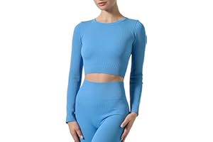 Risalti Crop Top Sportivo Donna Fitness Costina Sara - Top Donna Elegante Maniche Lunghe in Microfibra, Abbigliamento Palestra Donna Senza Cuciture - Made in Italy