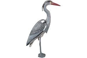 Relaxdays Statue de déco héron, protection contre les chasseurs de poissons, oiseau sur pied, étang, à planter, PE, gris