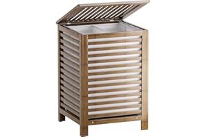 SMIBUY Podwójny kosz na pranie z pokrywką, Bambusowy kosz na pranie 120L z wyjmowaną torbą na wkładkę, 2-sekcyjny sortownik na pranie, łazienka, sypialnia (orzech)