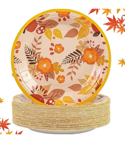 48 Assiettes Jetables En Carton Motif Automne - Diamètre 18 Cm Pour Fêtes, Anniversaires, Mariages
