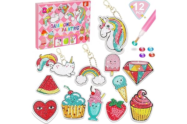 Afufu Loisirs Créatifs Fille 6-12 Ans, DIY Diamant Peinture Porte-clés Jouet Bricolage Kit Activité Manuelle, 5D Diamond Painting, Activités Manuelles Cadeau de Anniversaire pour Enfants