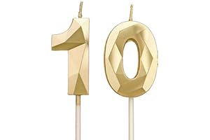 DTXLX Świece urodzinowe, świece urodzinowe do ciast, dekoracja urodzinowa, cyfry, urodziny, szczęście, dekoracja na tort urodzinowy, na imprezy, wesela, rocznice firmowe (złote #10)