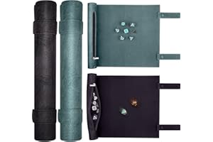 SIQUK 2 Pièces Tapis de Dés Pliable Plateau à Dés et Sac à des Tapis de des en Cuir avec Fermeture éclair et Pochette pour DND RPG (Cyan, Noir)