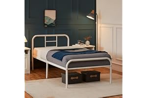 ‎YAHEETECH Yaheetech Metallbett 90 x 200 cm Bettrahmen mit Lattenrost Bettgestelle mit Kopfteil Einzelbett Gästebett für Schlafzimmer Gästezimmer Weiß