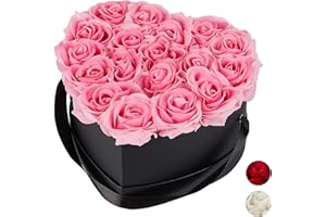 relaxdays Box di Rose a Forma di Cuore, 18 Rose, Nero, Resistente 10 Anni, Idea Regalo, Box Decorativo, rosa