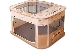 FLOVIPPET Parque para Mascotas Portátil, Corralito Rectangular para Perros, Recinto Plegable para Gatos Conejos Cachorros, Caseta Cama para Gatos para Uso en Interiores y Exteriores (Marrón, XXL)