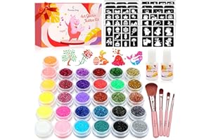 ‎ELEANORE'S DIARY Glitzer Tattoo Set Mädchen, Tattoo Kinder, Eleanore's Diary 31 Biologisch abbaubarer Glitzer, Temporäre Tattoo Kit, Glitzertattoos Kinder Set, 165 Schablonen, 4 Pinsel, 2 Kleber, Geschenk Mädchen ab 3