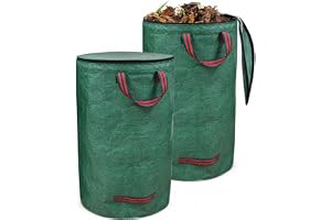 2 x 120 l trädgårdsavfallspåsar stabil och självstående, slitstark lövsäck med lock och handtag, grönskärning, återanvändbar, stor trädgårdspåse för löv, gräsklippning och trädgårdsavfall